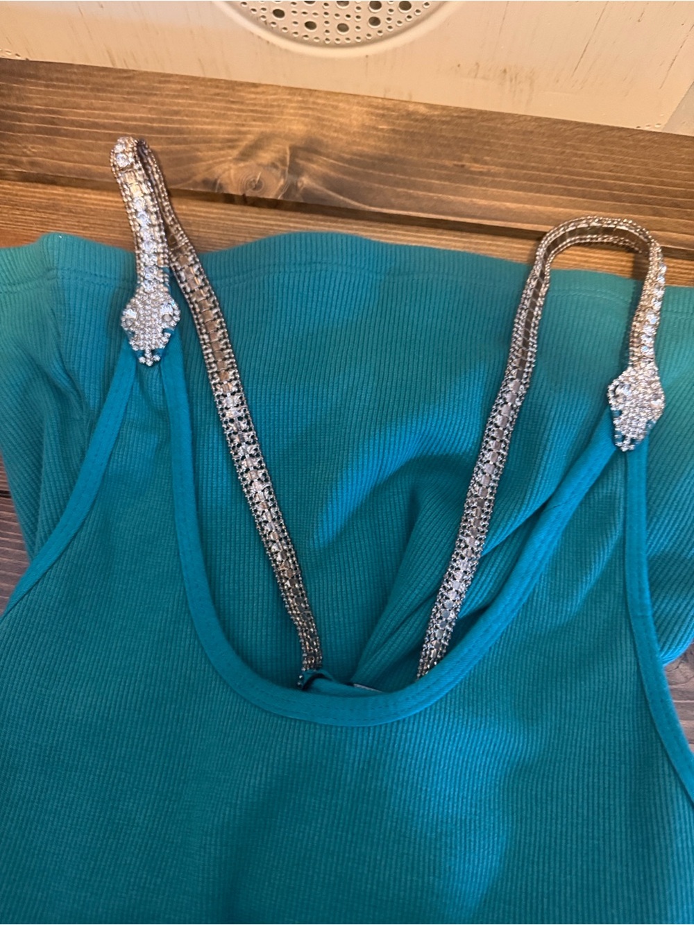 Sky brand snake Women's Ribbed Tank Top with Embellished Straps - small